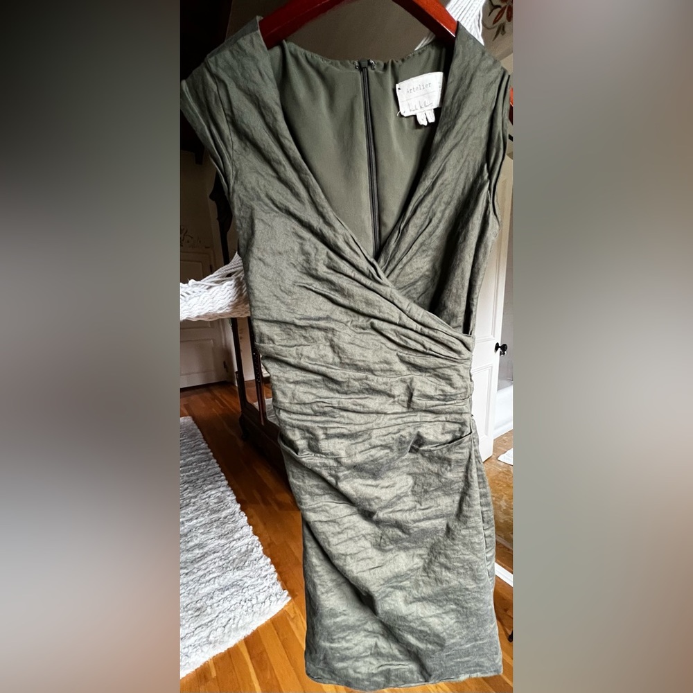 Artelier Nicolle Miller Green Ruched Wiggle Dress